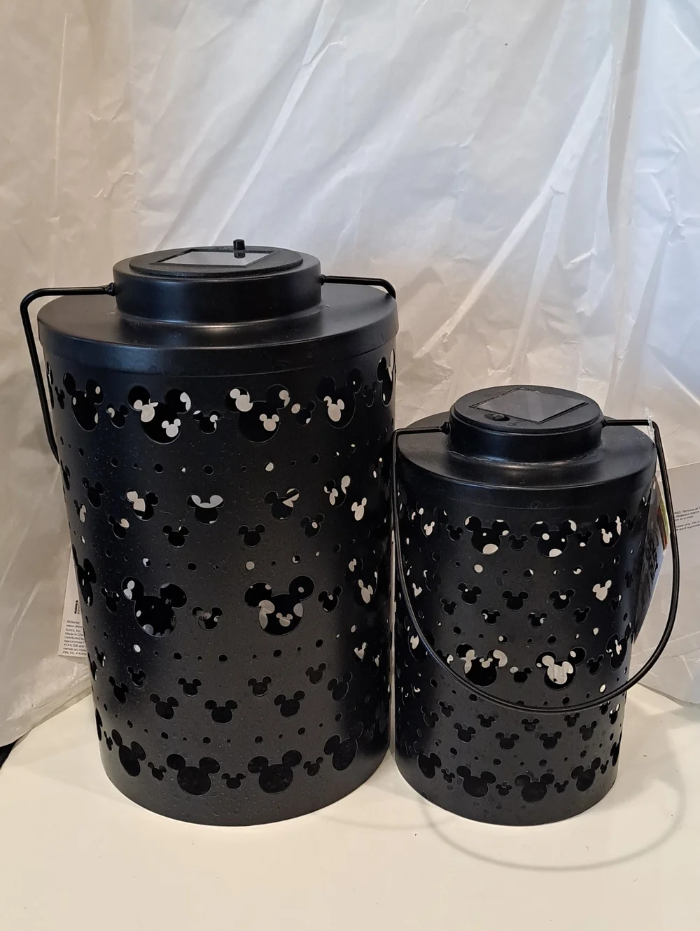 NWT 2 Disney Mickey Mouse Solar Metal Lanterns. Black 2 Sizes